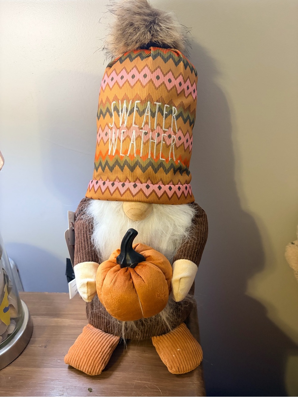 Rae Dunn Seasonal Gnome Plush with Orange Hat and Pumpkin Accent